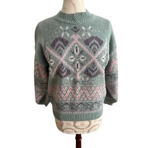 Vintage 62 East Women’s Pastel Print Mock Neck Sweater Medium